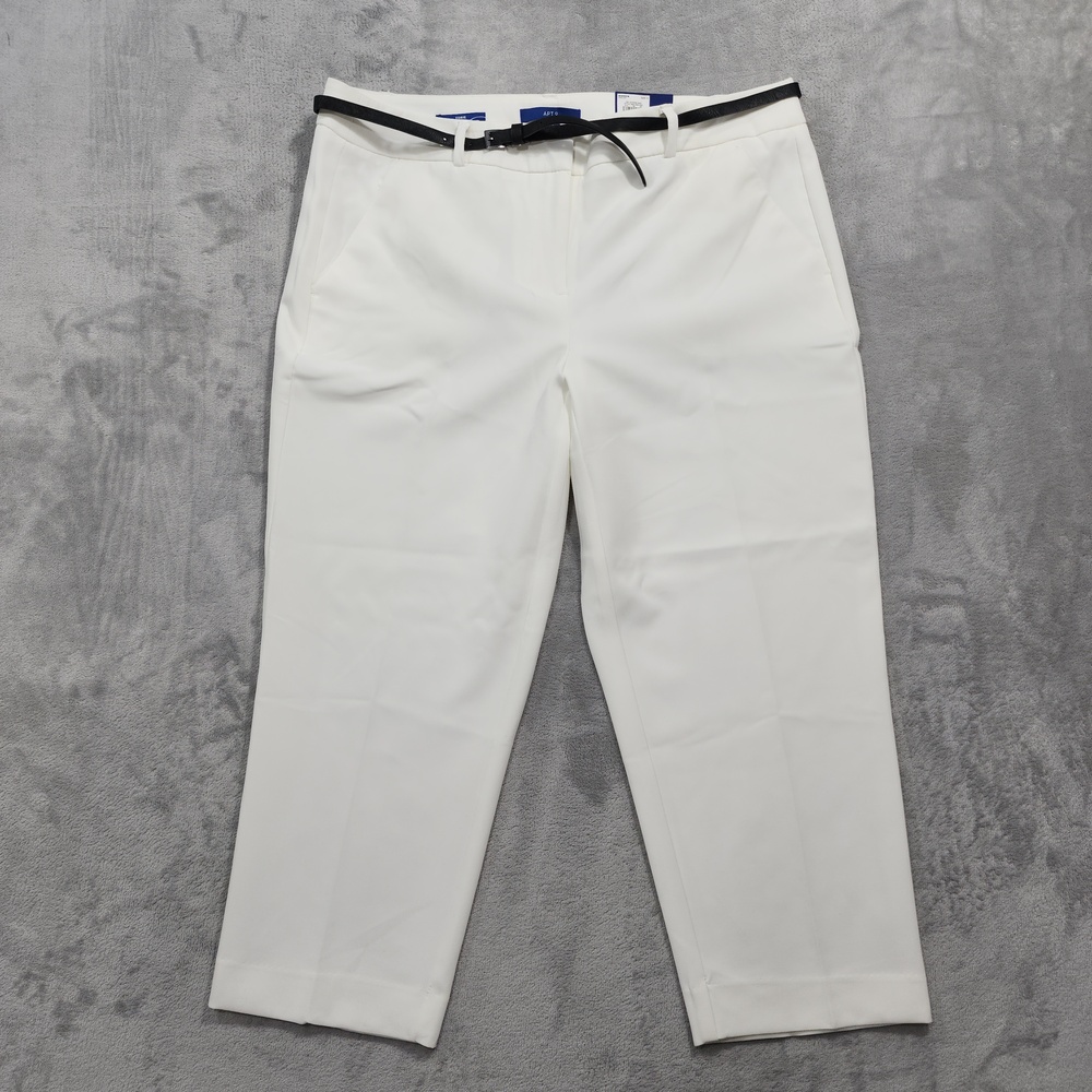 NEW Apt. 9 Pants Womens 14 White Torie Mid Rise Capri Straight Stretch Belted